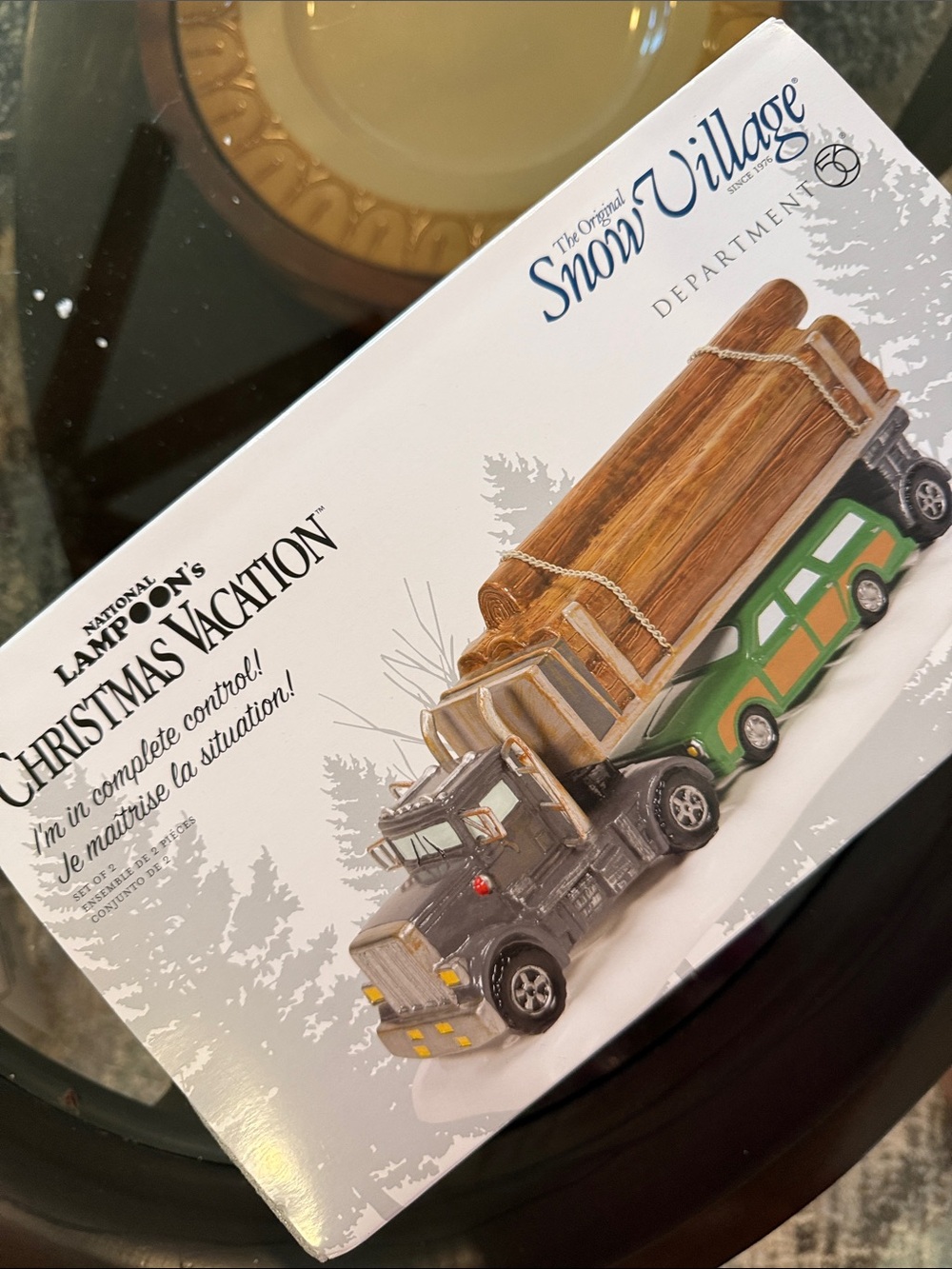 Snow Village Lampoon's Christmas Vacation Log Truck with Green Wagon